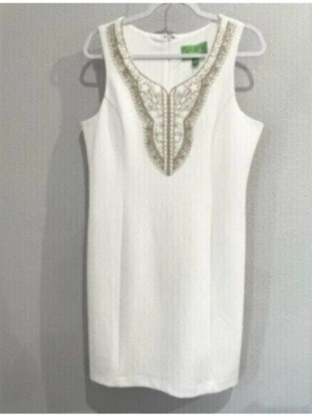 New Pappagallo White Dress Embroidered Vacation Casual Lined Preppy Cruise